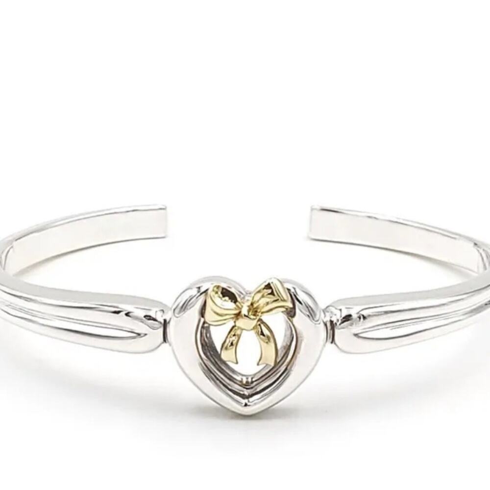 tiffany & co heart bangle silver and gold ribbon Cuff